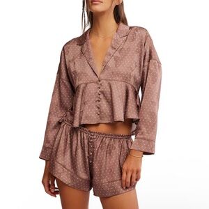 Women’s XS Free People Polka Dot Satin Pajama Set - Brown